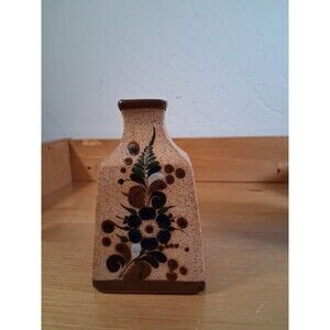 Vase Tonala Pottery Handpainted Floral  Mexico Unique Shape Signed 5"